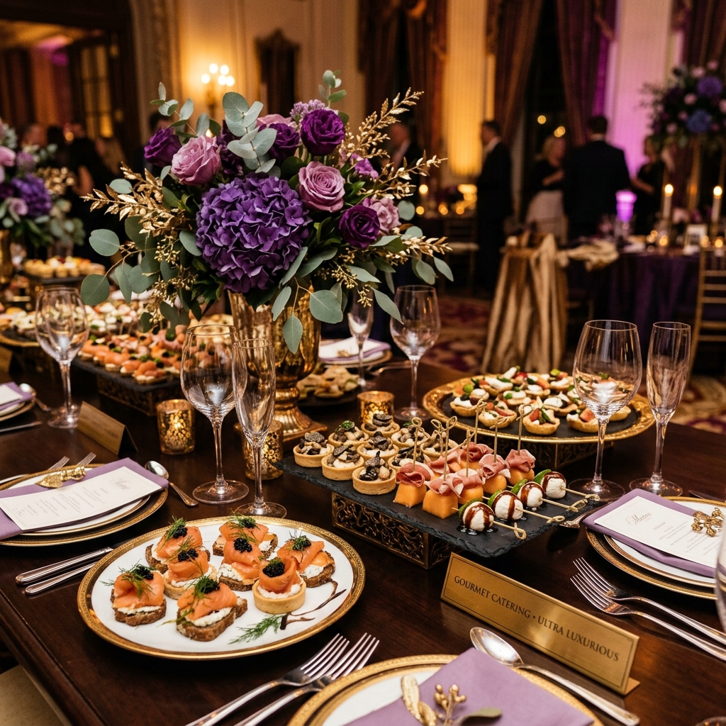 Luxurious gourmet catering buffet setup